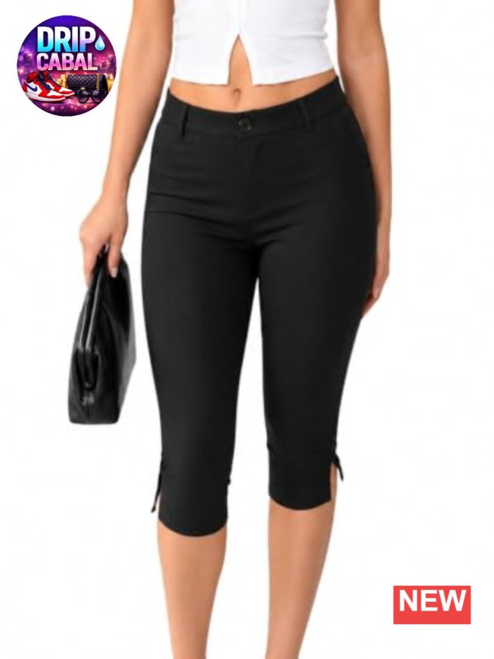 Women's Skinny Capri Pants Stretch Side Slit Hem Cropped Work Pants